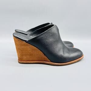 Kork-Ease Shoes Womens 9 Black Leather Wedge Heel Mule Clog Slip On Sandals